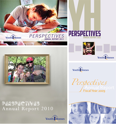 Collage of Youth Homes annual report covers.